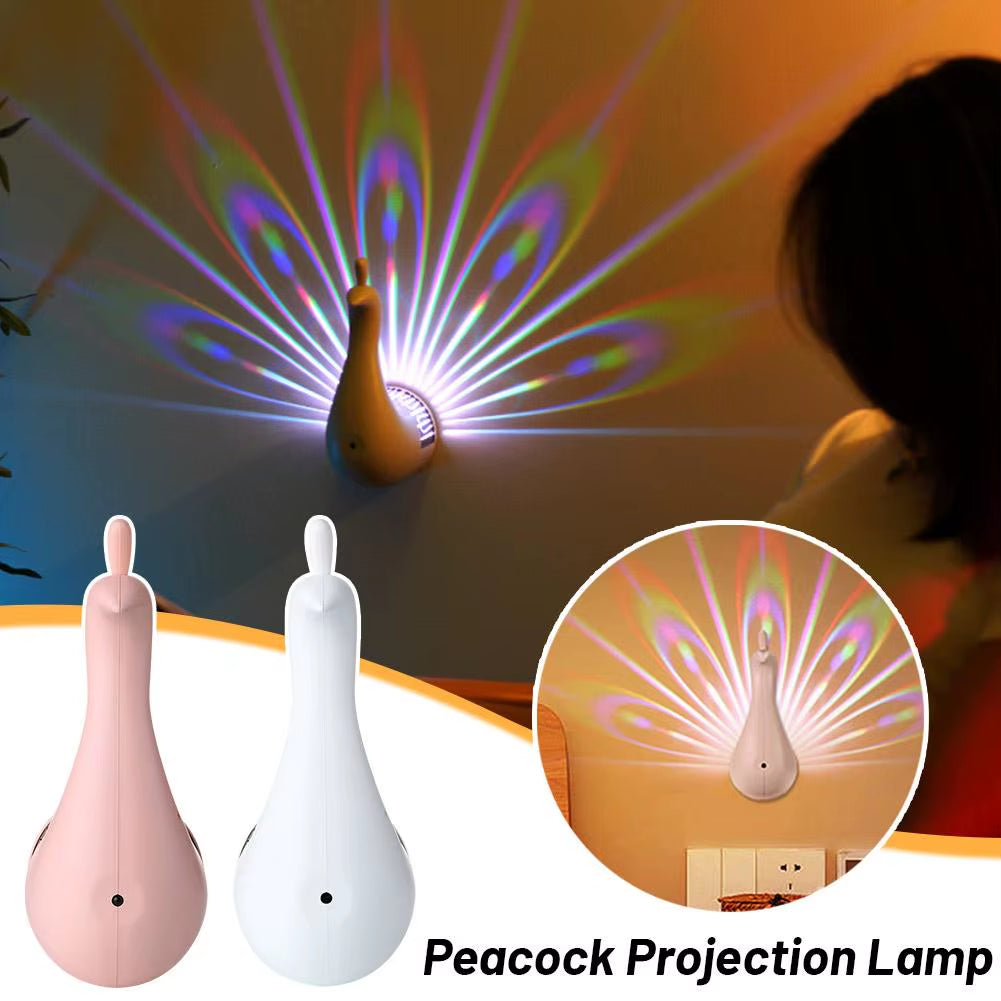 Peacock Projector Lamp Remote Control Night Light Bedside Colorful Atmosphere Light Creative Wall-Mounted 9 Modes Christmas Gift