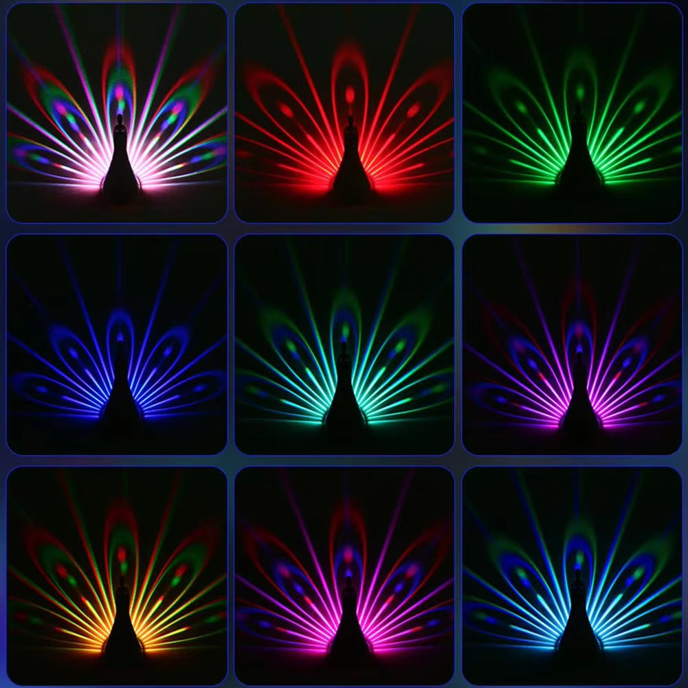 Peacock Projector Lamp Remote Control Night Light Bedside Colorful Atmosphere Light Creative Wall-Mounted 9 Modes Christmas Gift